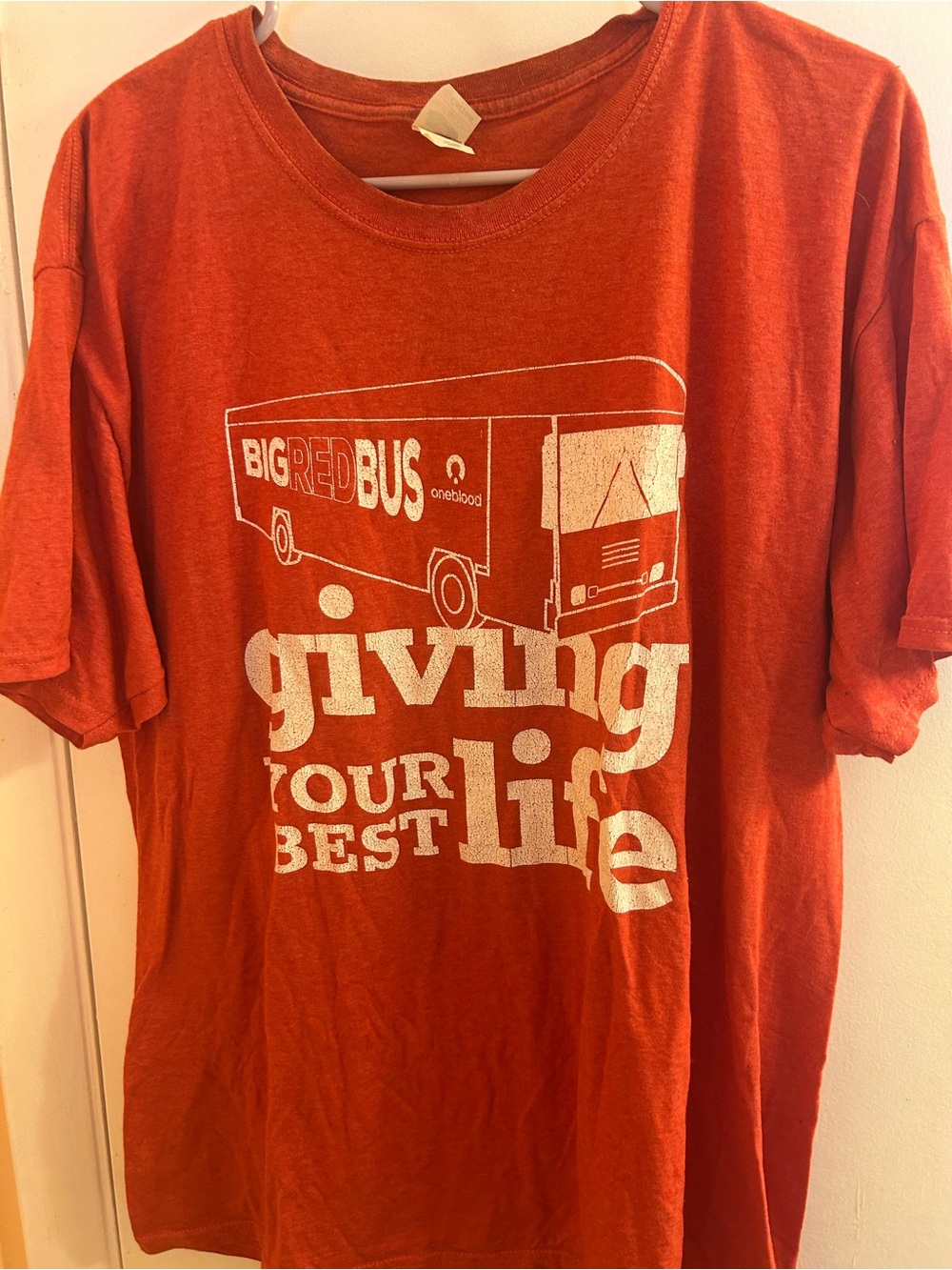 Fruit of the Loom Red Graphic Tee with Bus Design